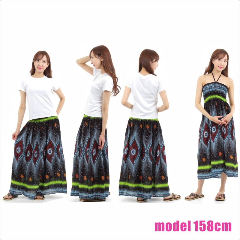 スカート ワンピース ロングスカート エスニック 2WAY マキシ丈エスニック アジアン オリエンタル ダンス 衣装 イベント SK-2019-02 G