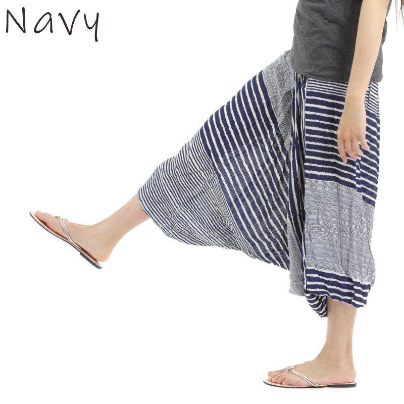 サルエルパンツ メンズ レディース アラジンパンツ レーヨン ボーダー柄 タイパンツ ユニセックス オールインワン G