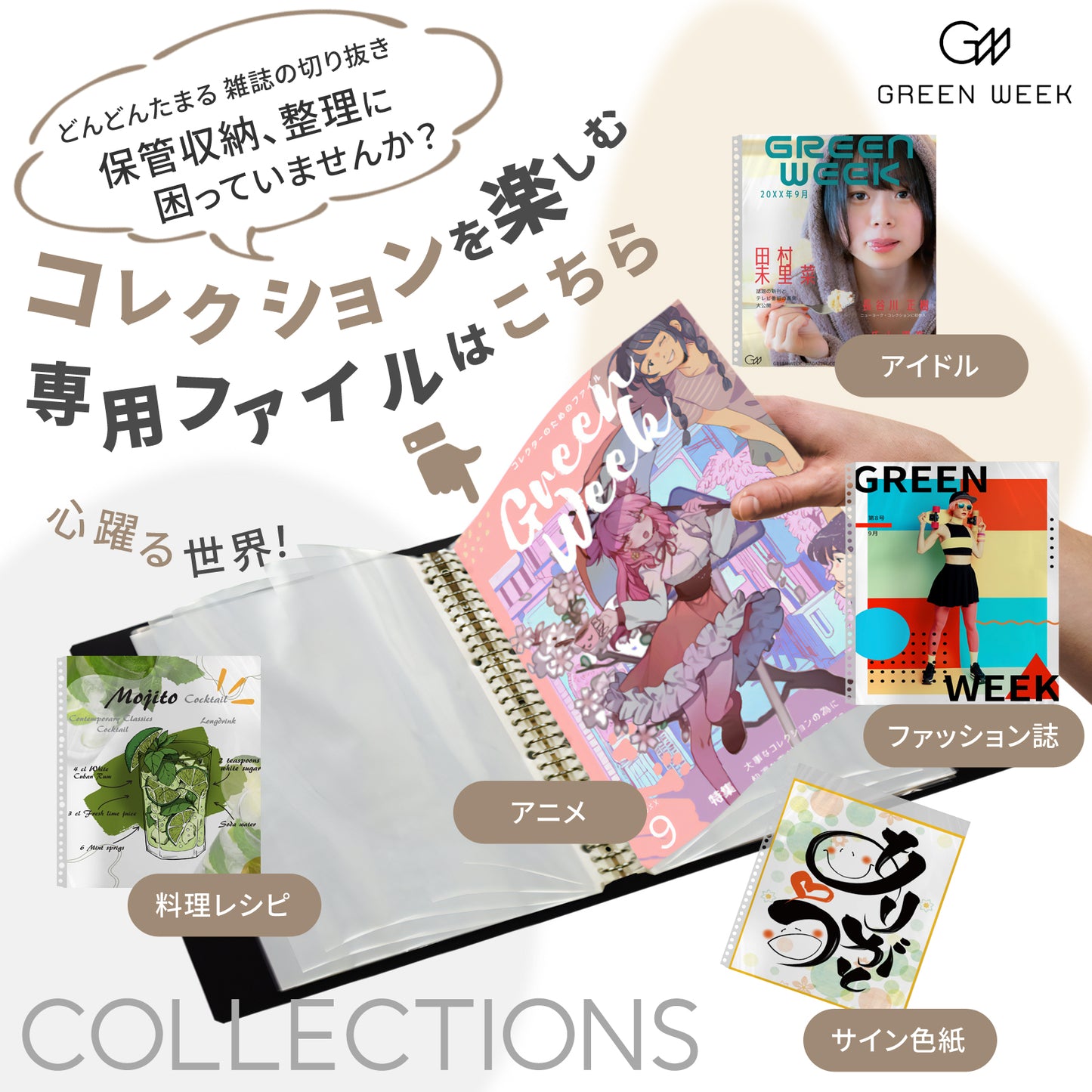 雑誌切り抜き マガジン クリア ファイル A4変形ワイド 30穴リング