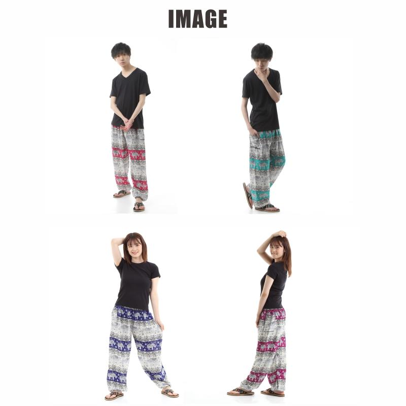 アジアンパンツ タイパンツ サルエルパンツ メンズ レディース  ユニセックス 幅広ゴム エスニック SS-SR1724 G