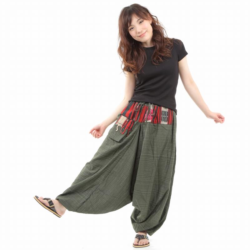 サルエルパンツ アラジンパンツ タイパンツ 民族柄 メンズ レディース ユニセックス ポケット付き　M